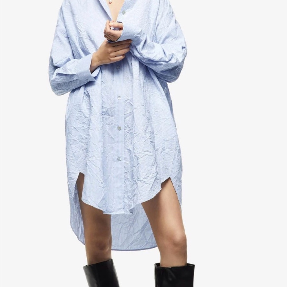 Zara Pale Blue Oversized Button Shirt Dress